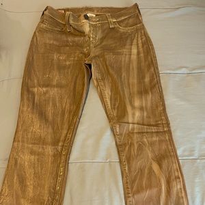 WOMENS TRUE RELIGION METALLIC GOLD TRUE RELIGION JEGGINGS WAIST 29
